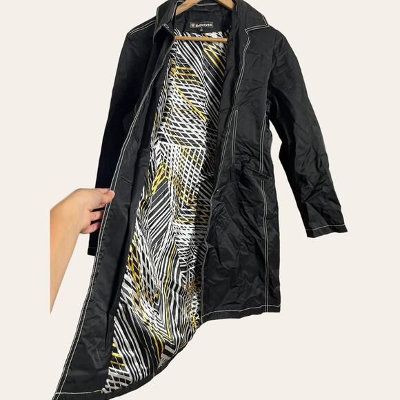 Vintage Dollhouse Black Contrast Stitching Long Coat Size Medium - Picture 2 of 7